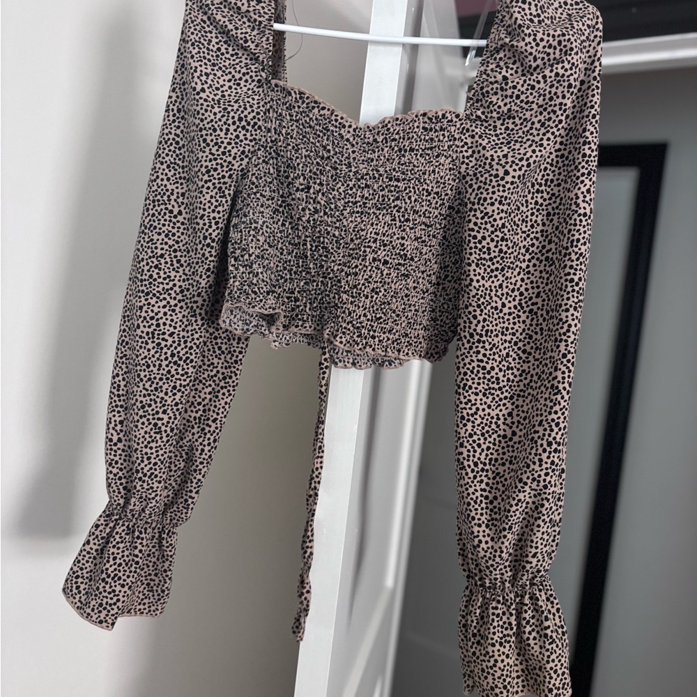 Women's Black and Cream Smocked Top
